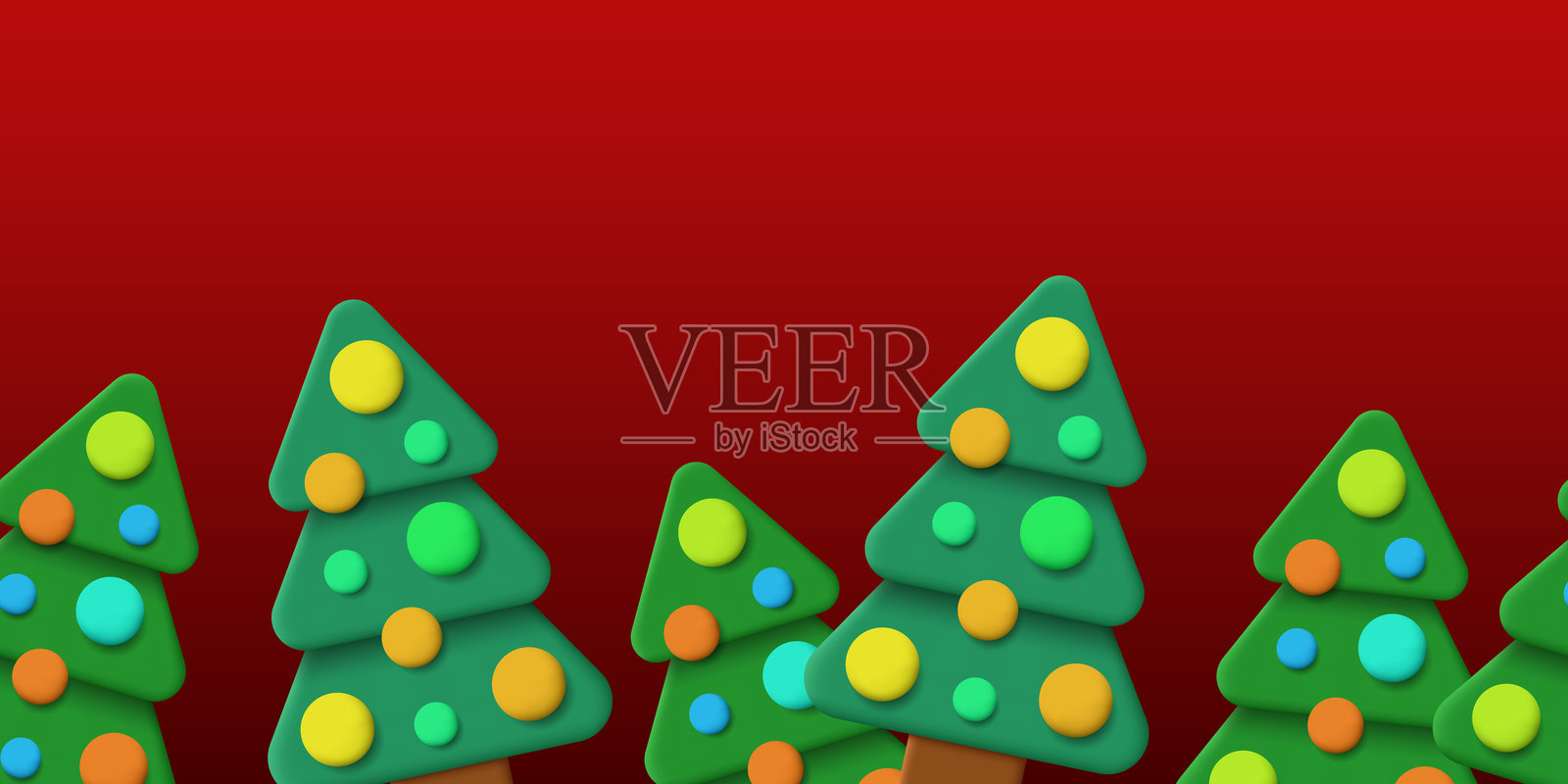 圣诞树无缝边框。矢量插图。红色背景上的圣诞树。插画图片素材