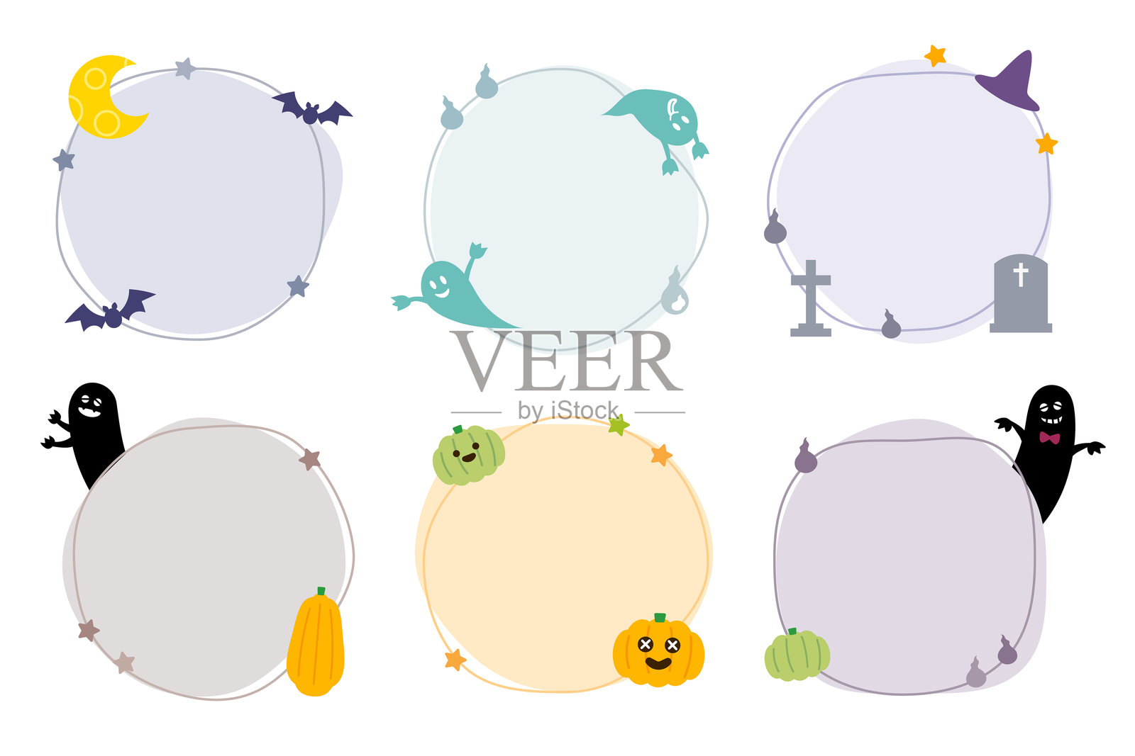 万圣节框架套装,圆形插图插画图片素材