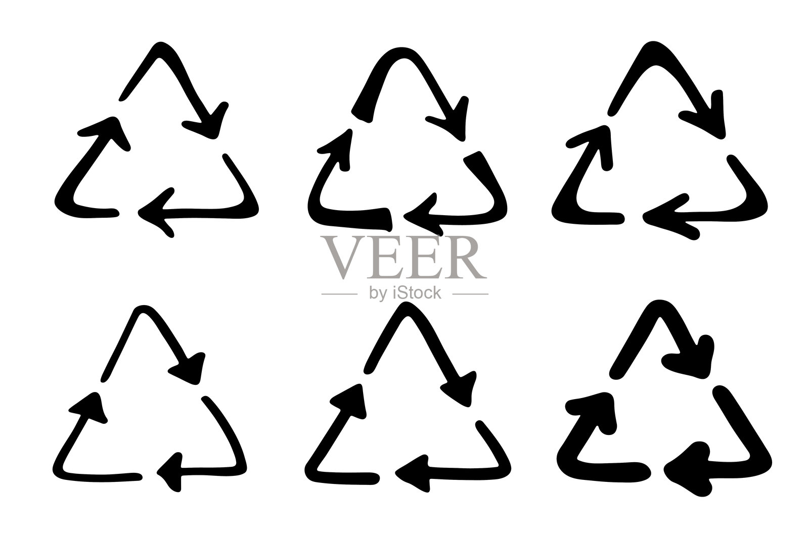 手绘回收箭头图标集 回收资源符号 材料再利用、零废弃、绿色环境、拯救地球插画图片素材