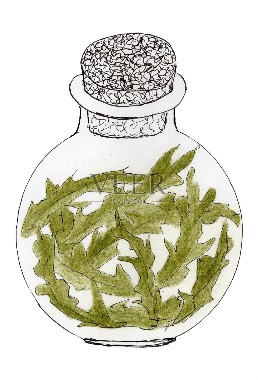手绘草药插图在密封的药剂师玻璃罐中插画图片素材