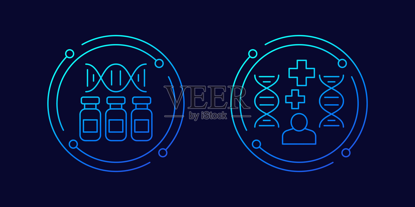 基因治疗药物图标,线性设计与DNA结合插画图片素材