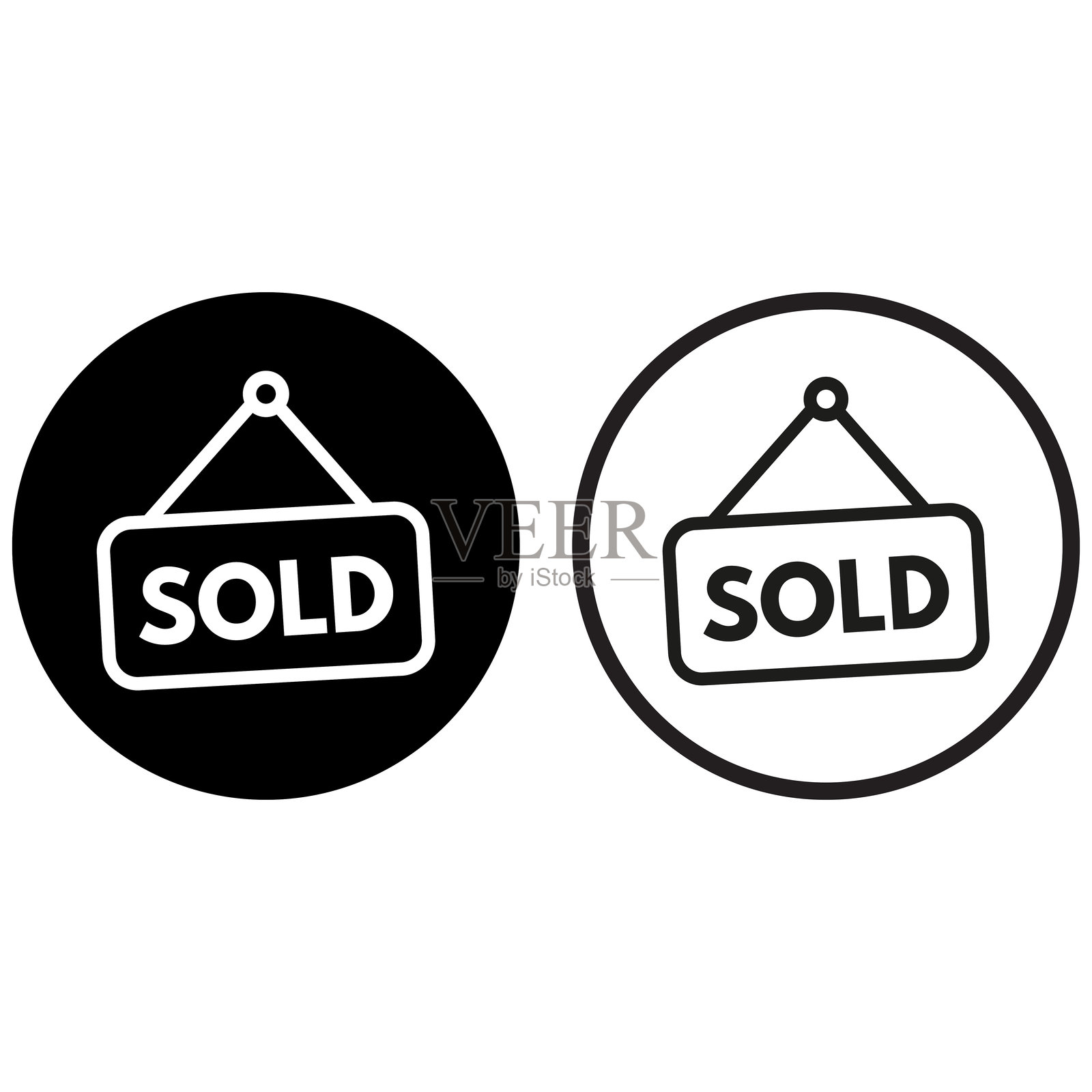 悬挂的售出图标集,分为两种风格。房地产售出图标。矢量插图。插画图片素材