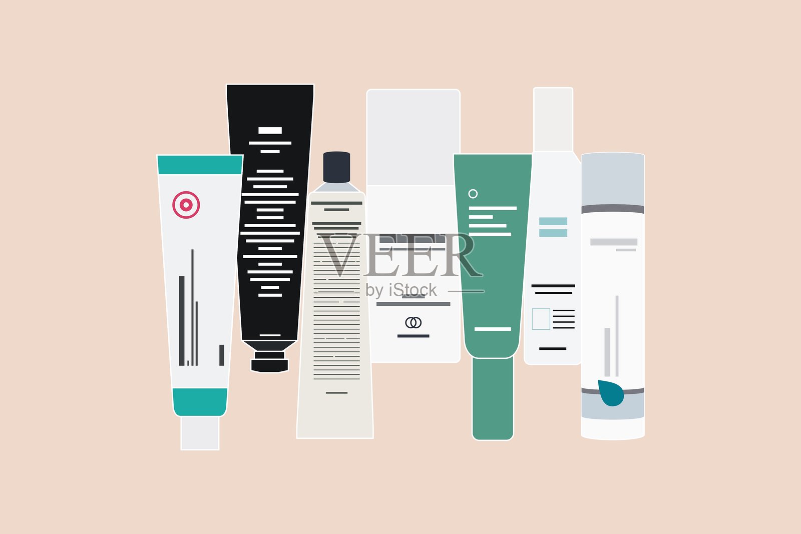 一套护肤化妆品产品插画图片素材