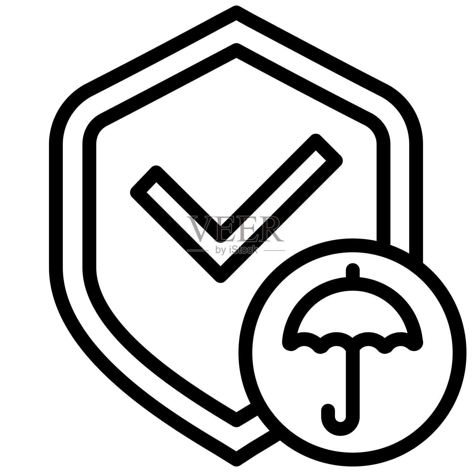 盾牌伞图标,黑白轮廓图标符号插画图片素材