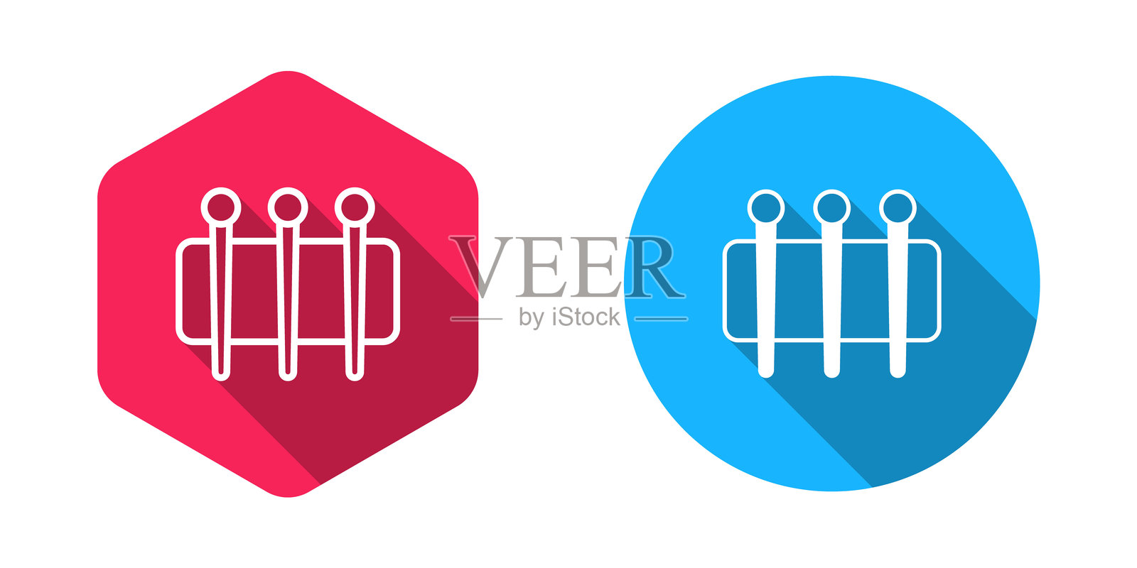 填充和轮廓缝纫针图标,带有长阴影背景。裁缝符号。纺织缝合工艺标志。刺绣工具。矢量图。插画图片素材