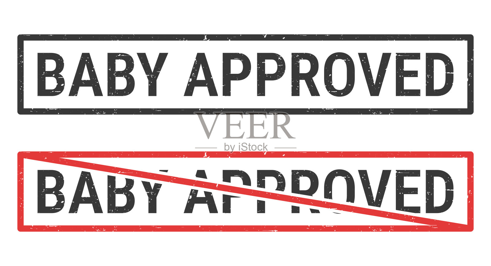 婴儿认可 - 白色背景上的橡皮图章与划掉的印章插画图片素材