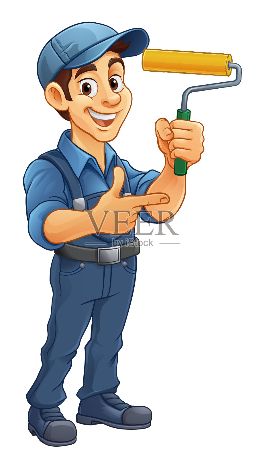 画家 装饰工 卡通 油漆滚筒 修理工插画图片素材