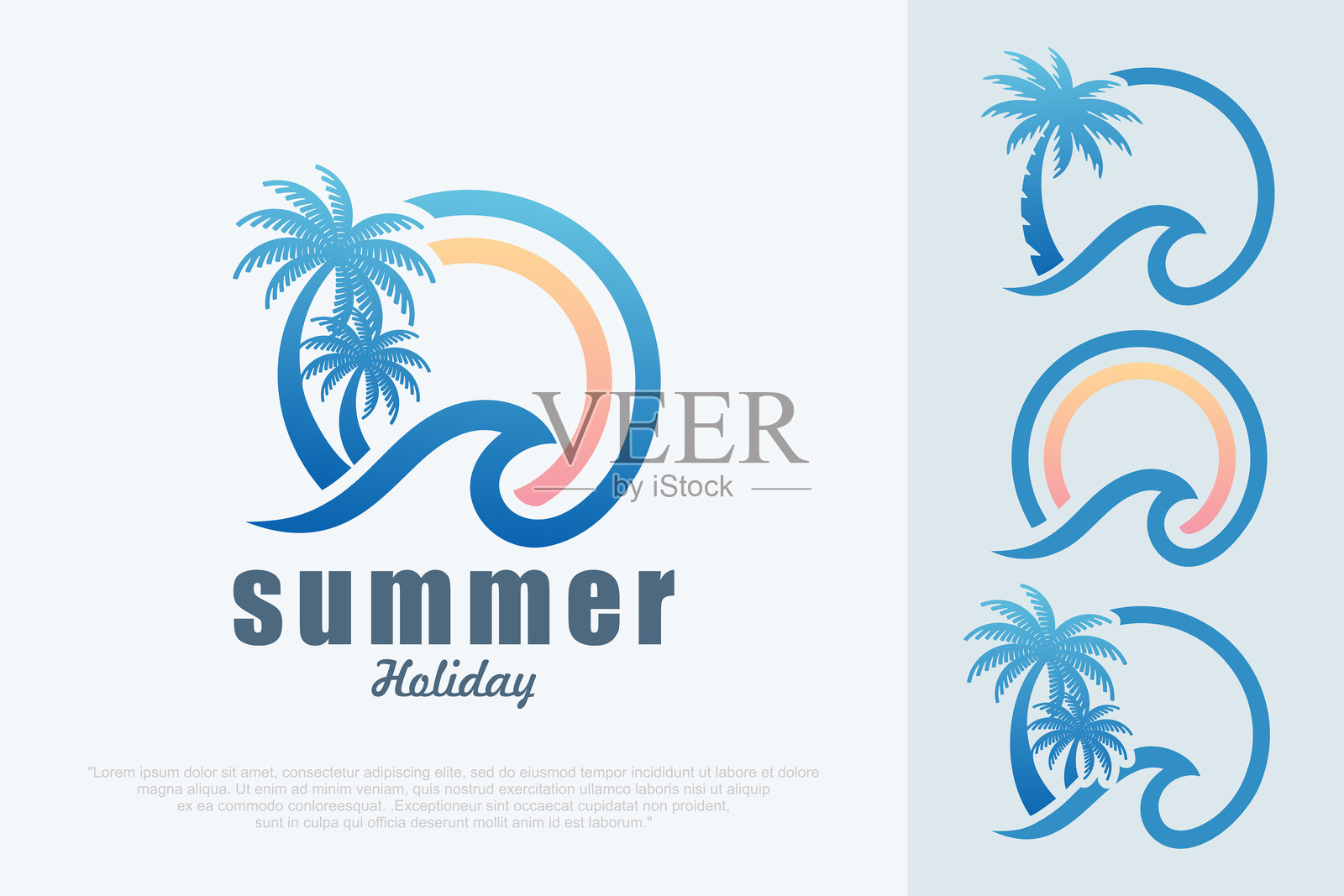 日落太阳波浪标志模板。矢量插图插画图片素材