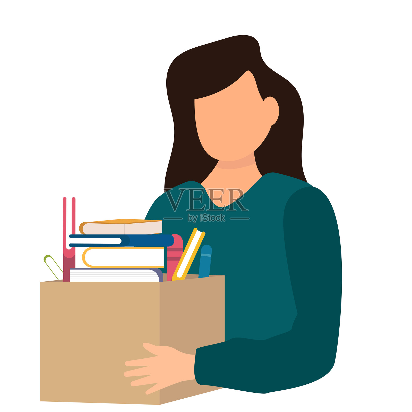 女孩们手持装有书籍的捐赠箱。矢量插图插画图片素材