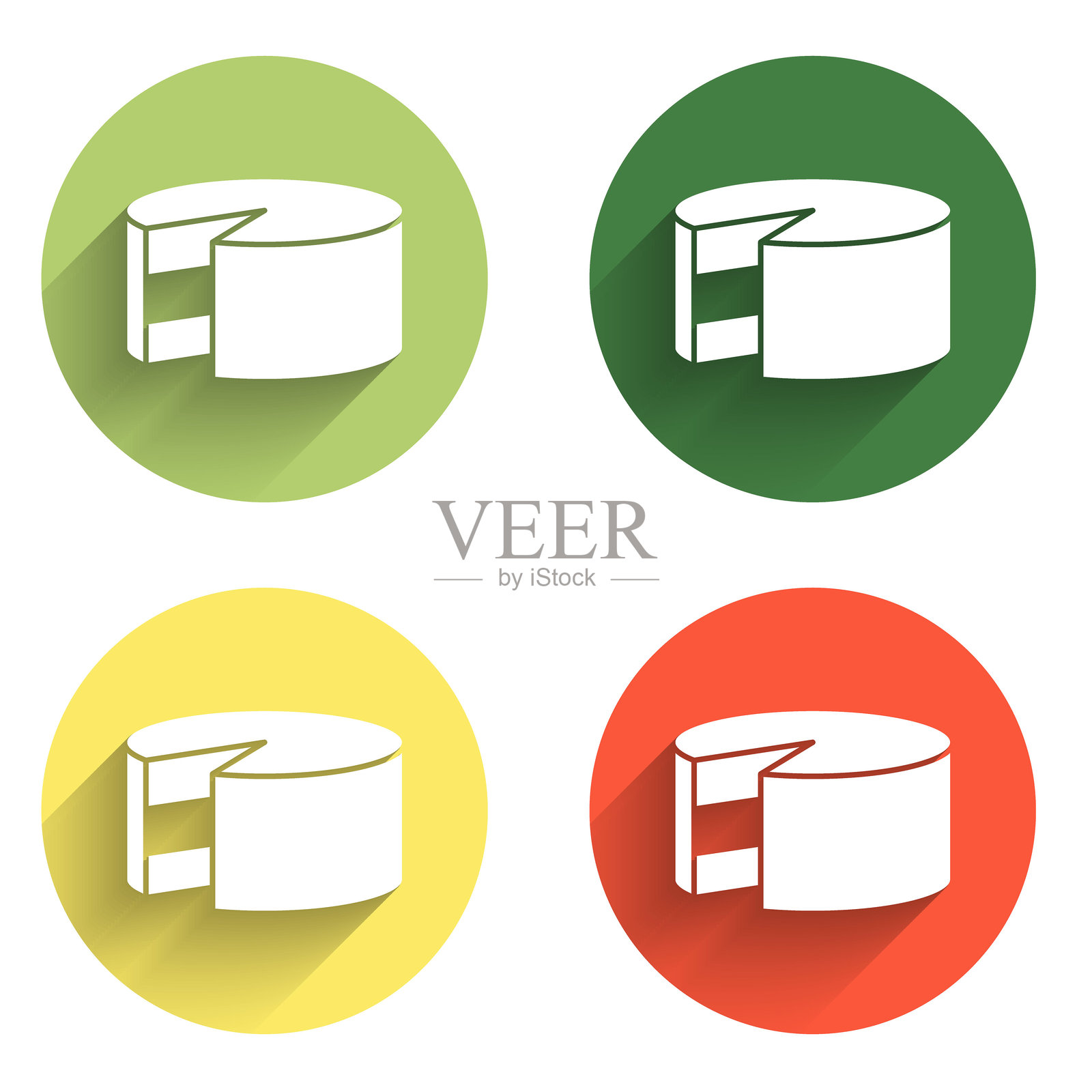 蛋糕图标,带有长阴影背景。生日快乐。彩色圆形按钮。矢量图。插画图片素材