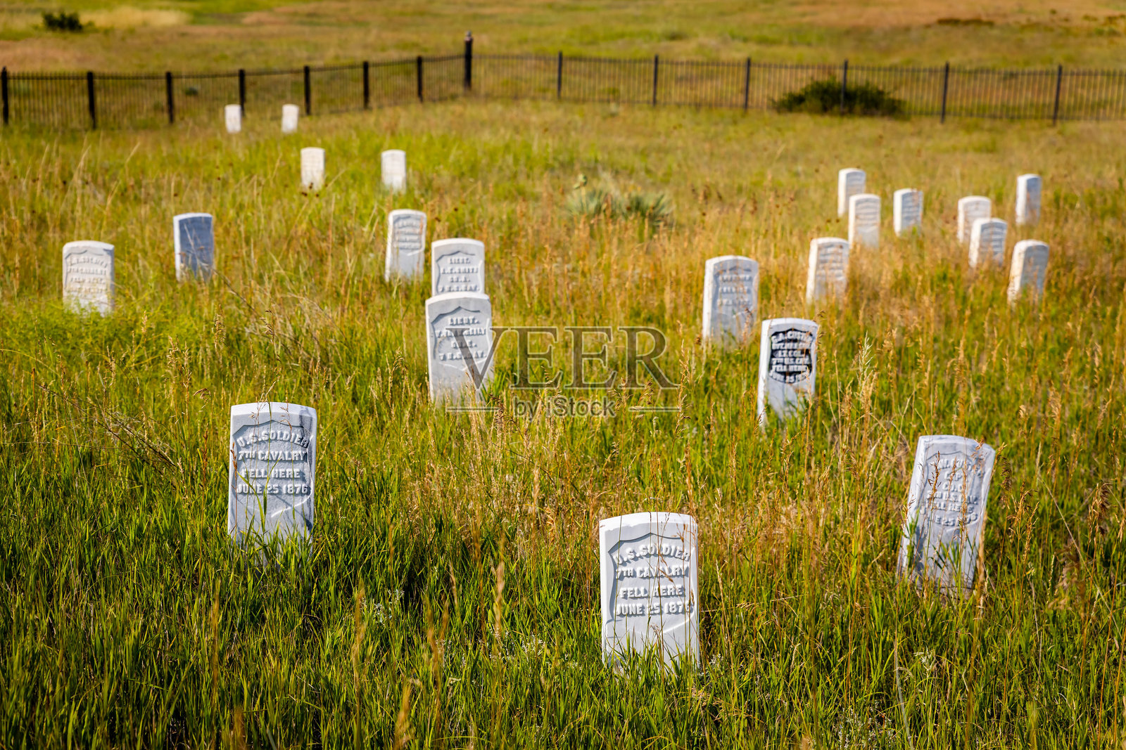 小大角战场的美国士兵墓碑特写照片摄影图片