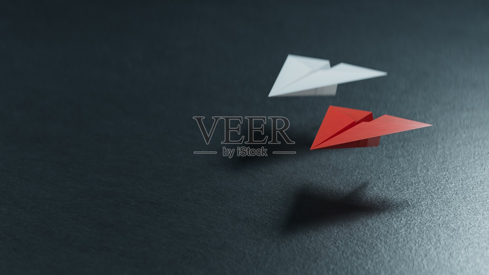 不同的商业概念。新想法。纸艺风格。创意点子。红色和白色的纸飞机。领航飞机概念。黑色背景上的3D渲染。照片摄影图片