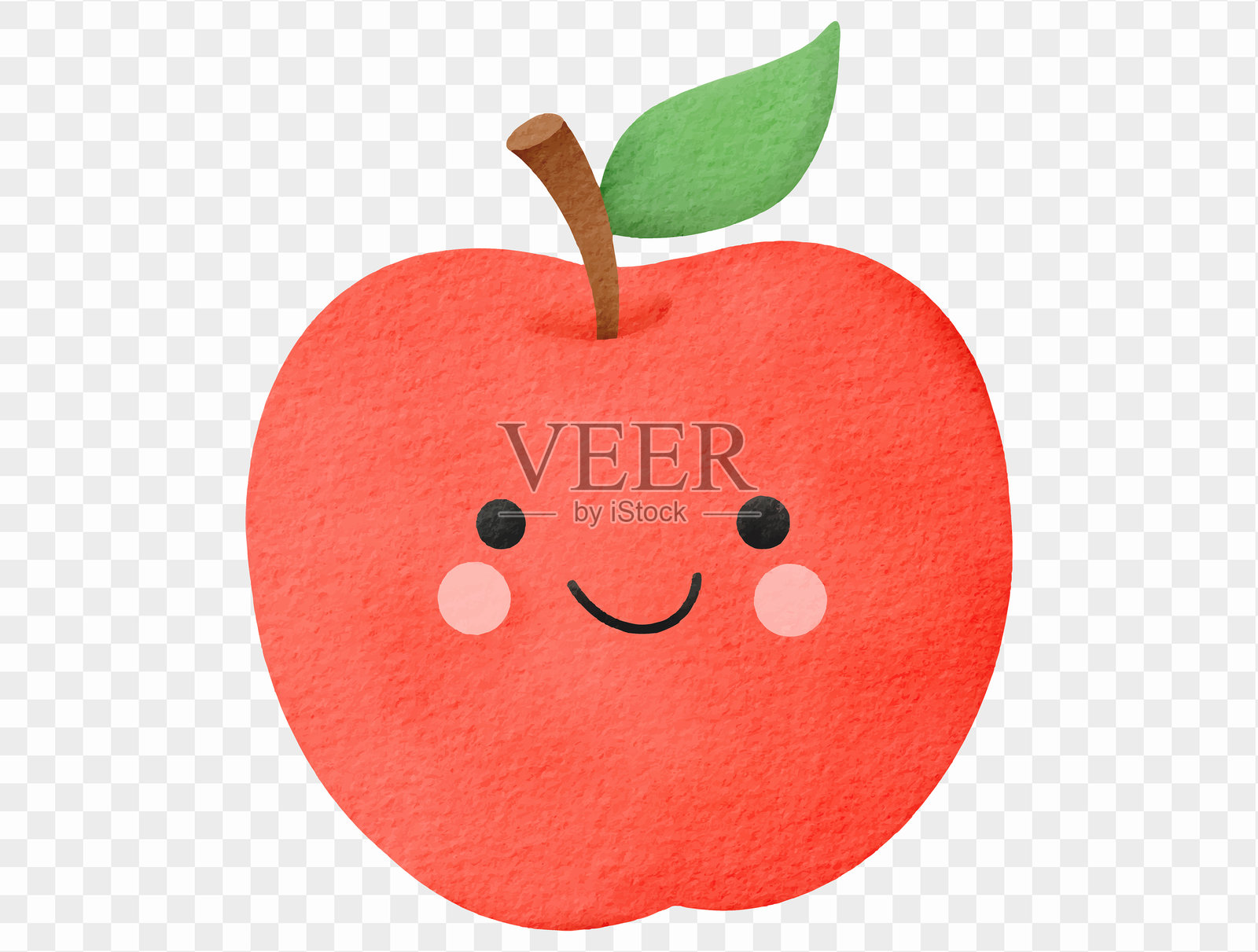 水彩可爱红苹果,带有快乐微笑的脸,矢量图。插画图片素材