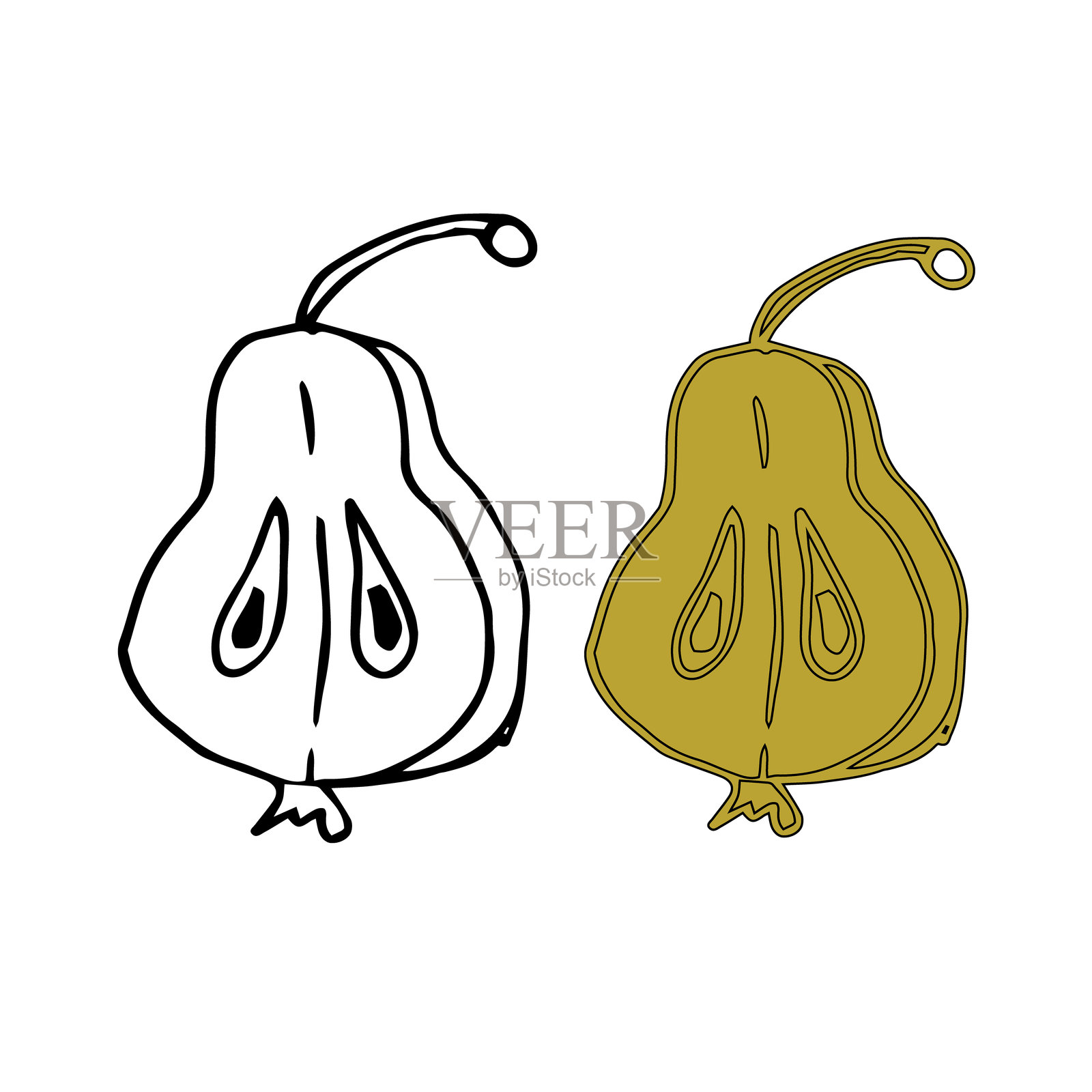 梨的轮廓和颜色矢量涂鸦插图插画图片素材