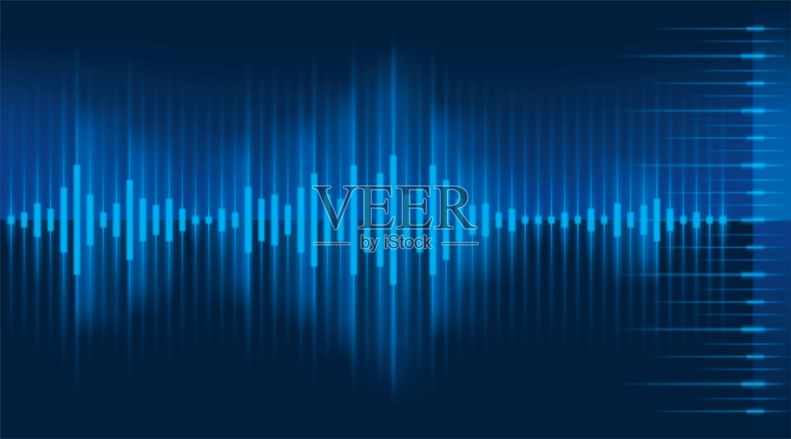 抽象蓝色数字音频声音均衡器效果。现代声波背景。动态振动。未来感均衡器。音频轨道频率光辉图表。音乐广播声音效果脉冲概念。插画图片素材