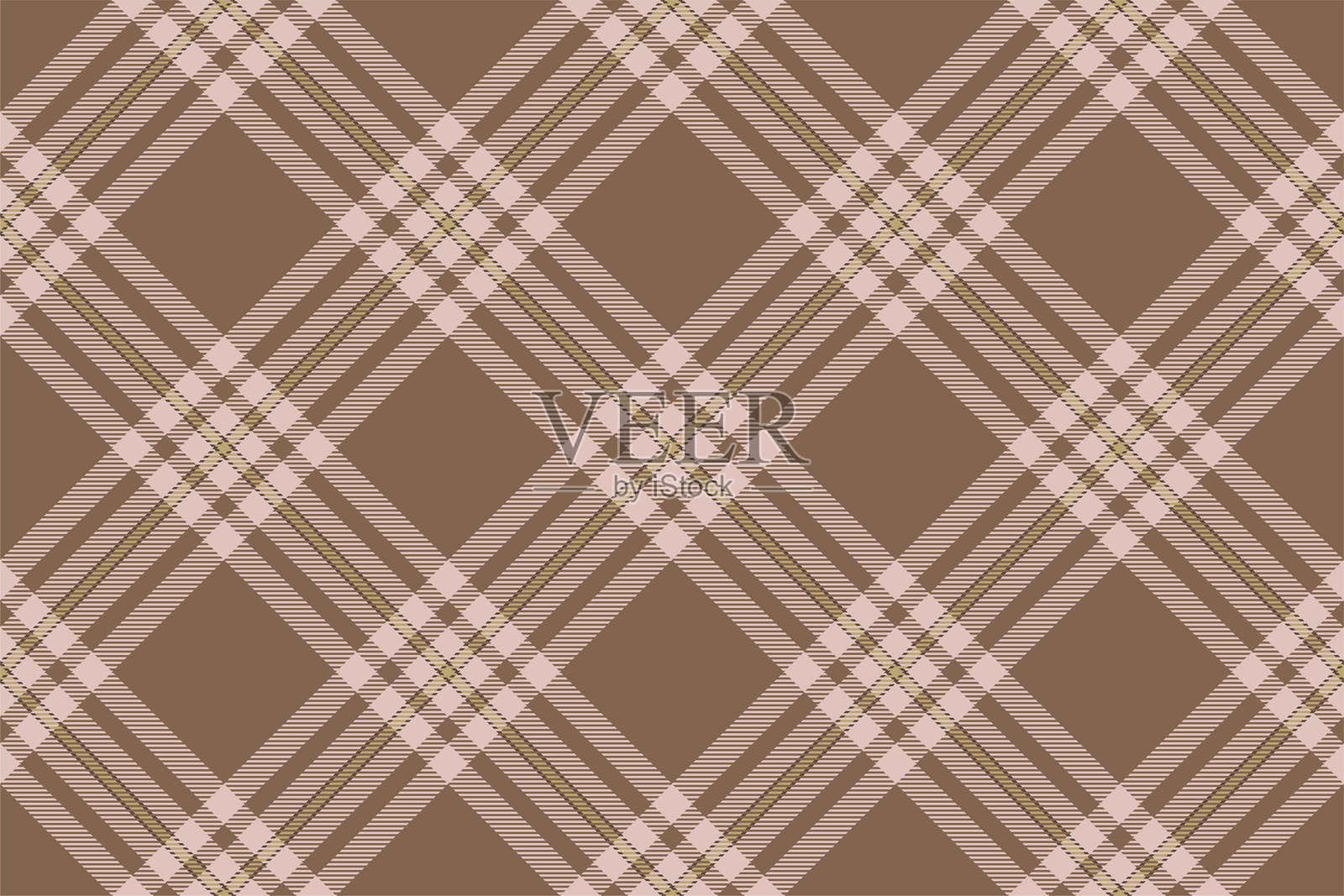 无缝格子图案,带有棕色和柔和粉色的线条。非常适合纺织设计、背景或经典、舒适和优雅的主题。插画图片素材