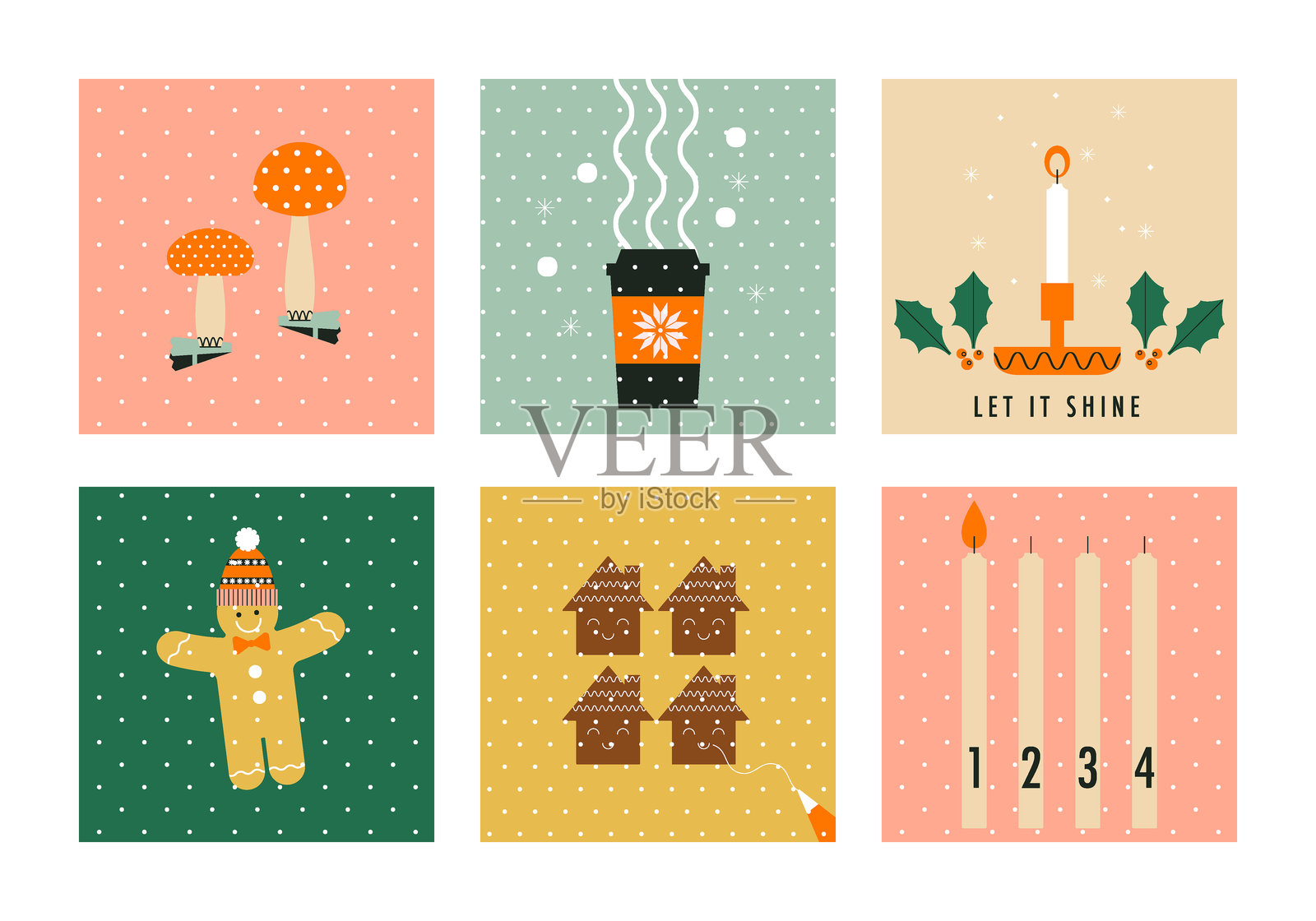 圣诞节和新年快乐贺卡。冬季假日套装。现代设计的圣诞快乐。插画图片素材