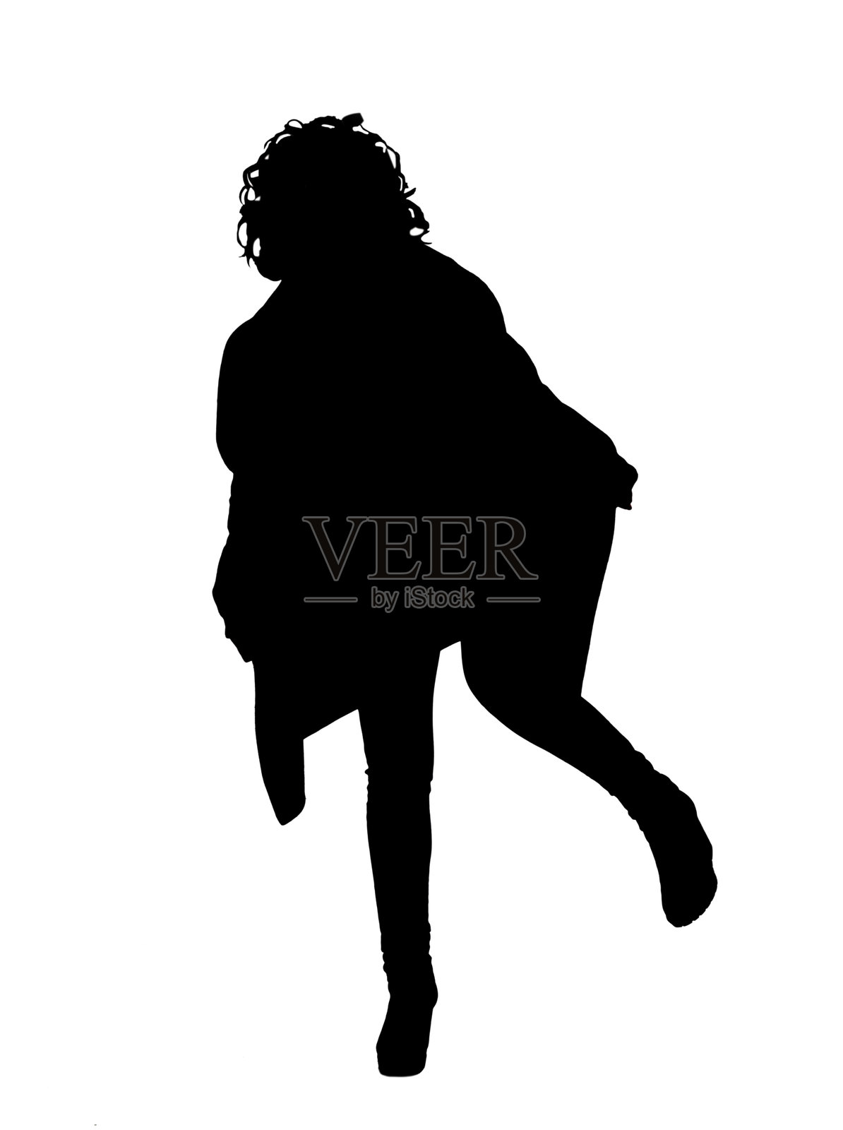 白色背景上女性正面轮廓,单腿平衡插画图片素材