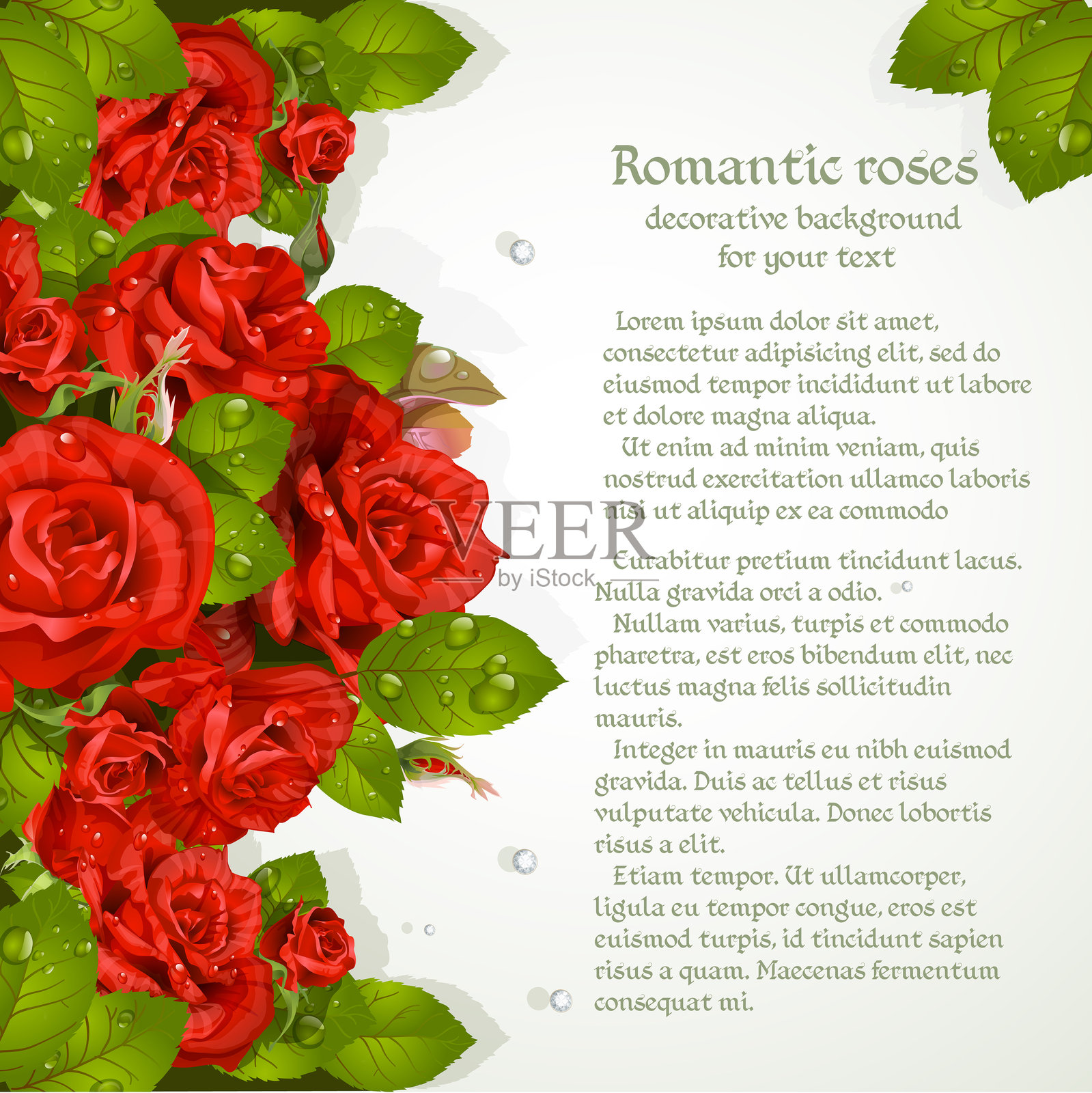 带有红玫瑰的装饰背景,适合您的文字使用插画图片素材