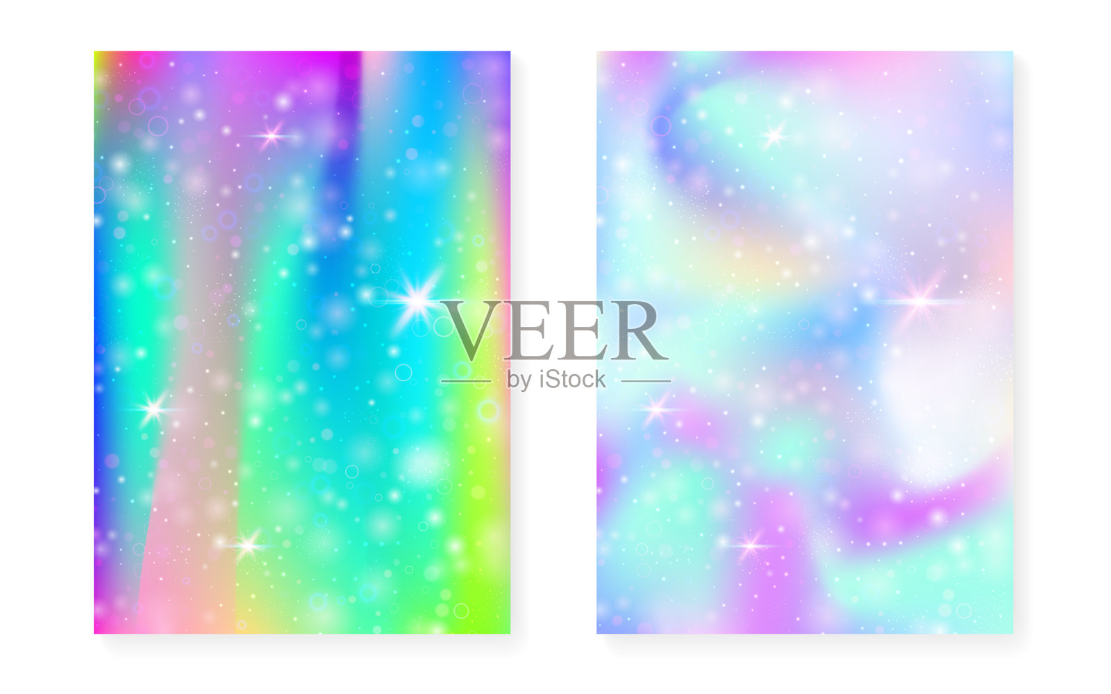 可爱的背景,带有彩虹公主渐变。魔法独角兽全息图。插画图片素材