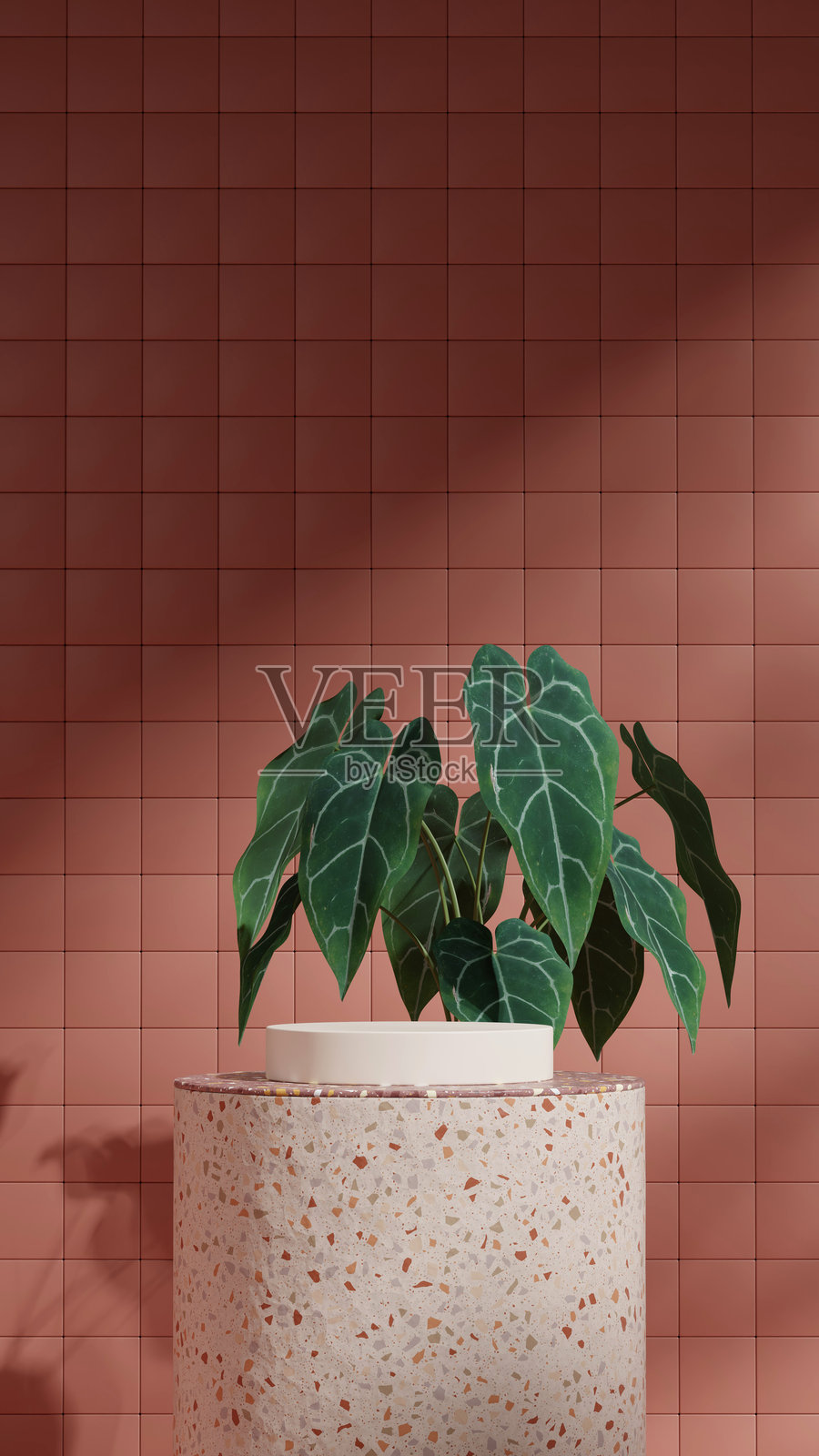 立方体墙,3D渲染模板,曲面圆柱的 terrazzo 纹理,竖版展示照片摄影图片