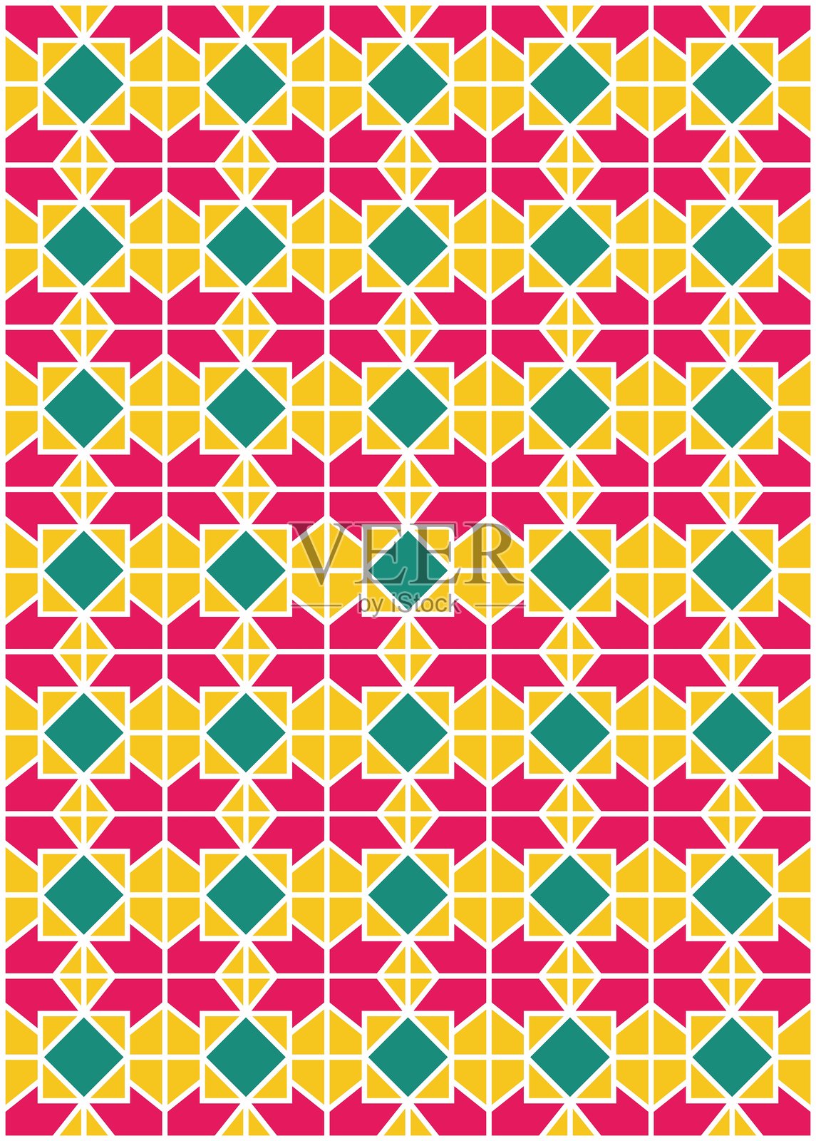 生动的几何图案 - 复古摩洛哥瓷砖无缝背景插画图片素材