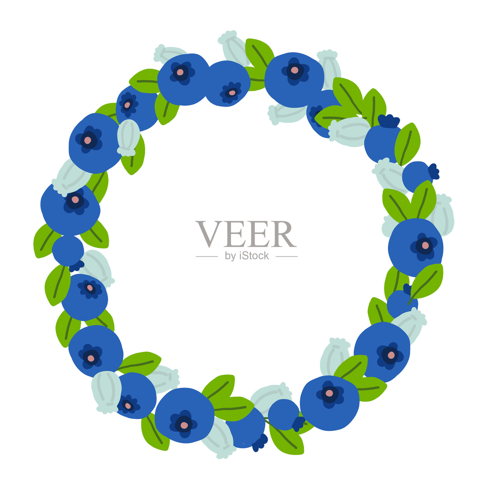 蓝莓花环手绘插图插画图片素材
