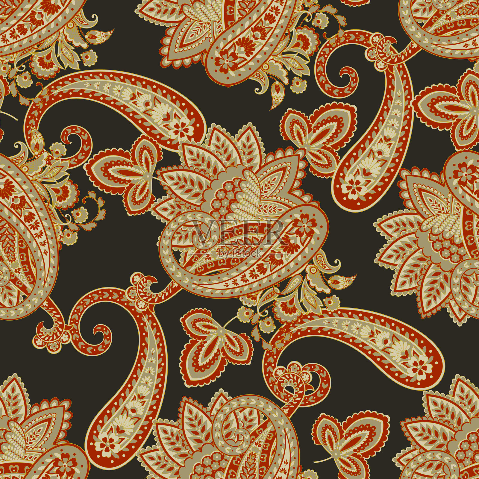 传统无缝佩斯利图案。矢量印度花卉装饰。插画图片素材