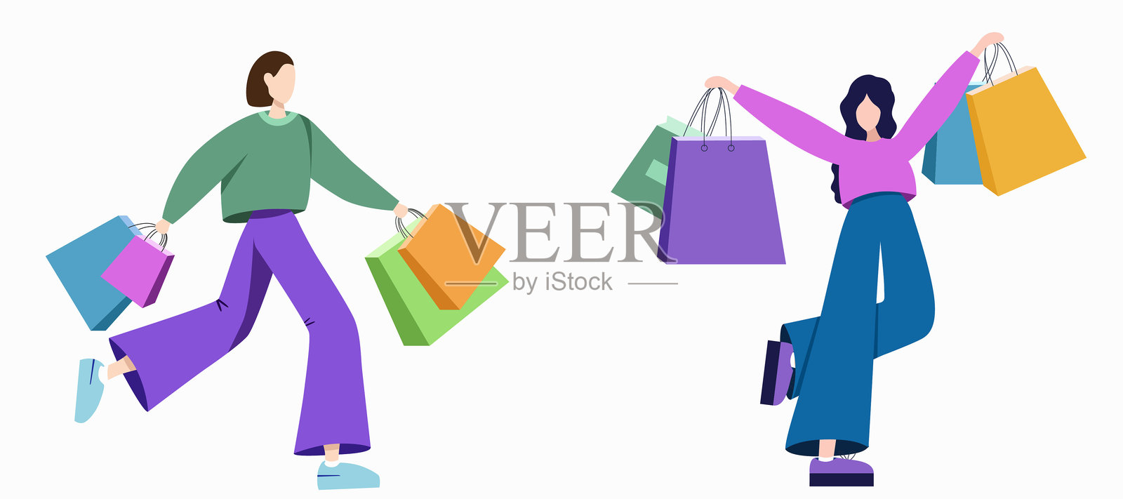 年轻漂亮时尚的女性手提购物袋。插画图片素材