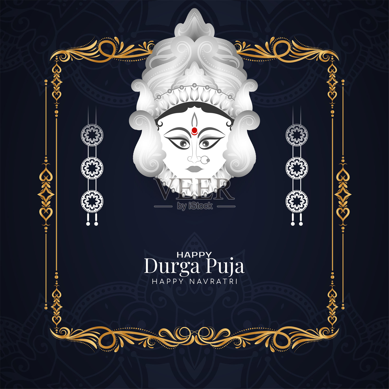 快乐的杜尔迦普贾和纳瓦拉特里文化节印度背景插画图片素材