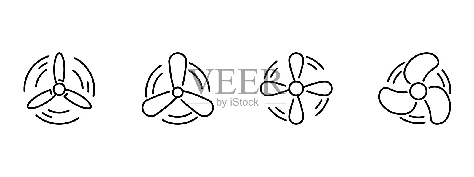 风扇图标集。空气通风图形图标。涡轮,螺旋桨。通风机旋转。矢量插图。插画图片素材