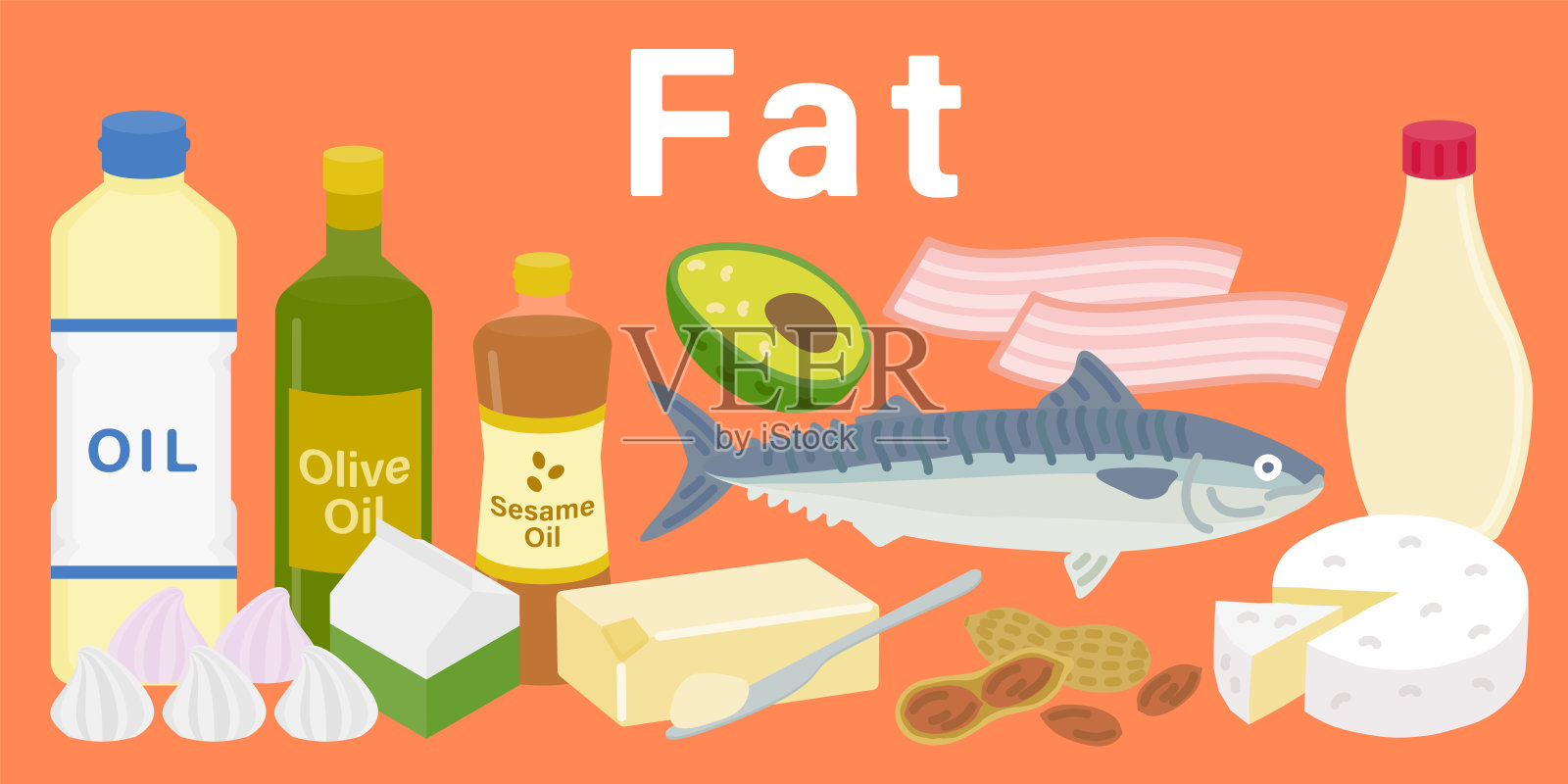 各种脂质的插图(三种主要营养素和五种主要营养素)插画图片素材