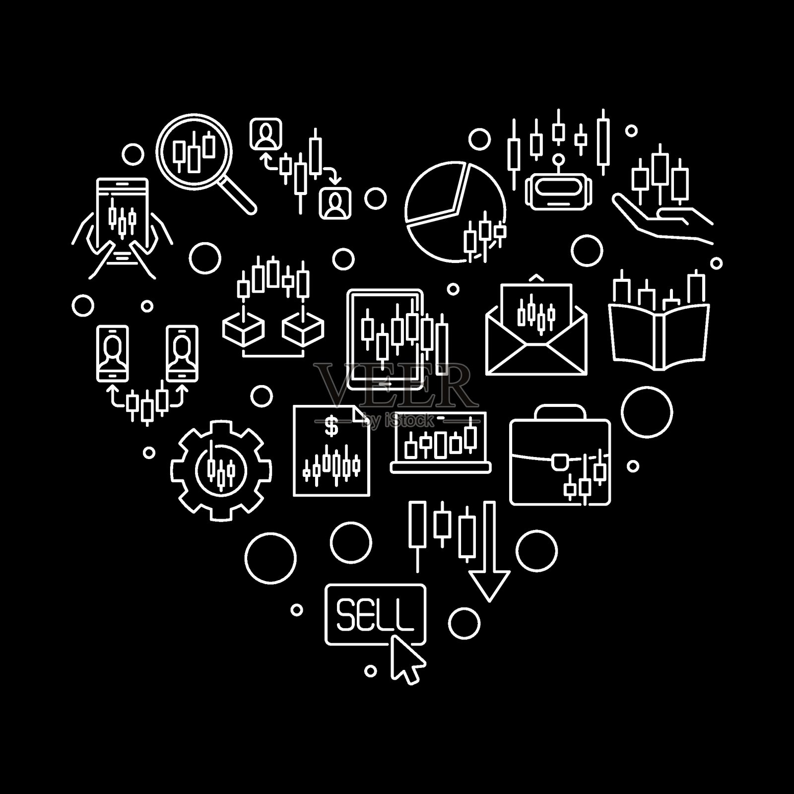 我爱加密货币交易 矢量数字货币投资 心形插图或横幅插画图片素材