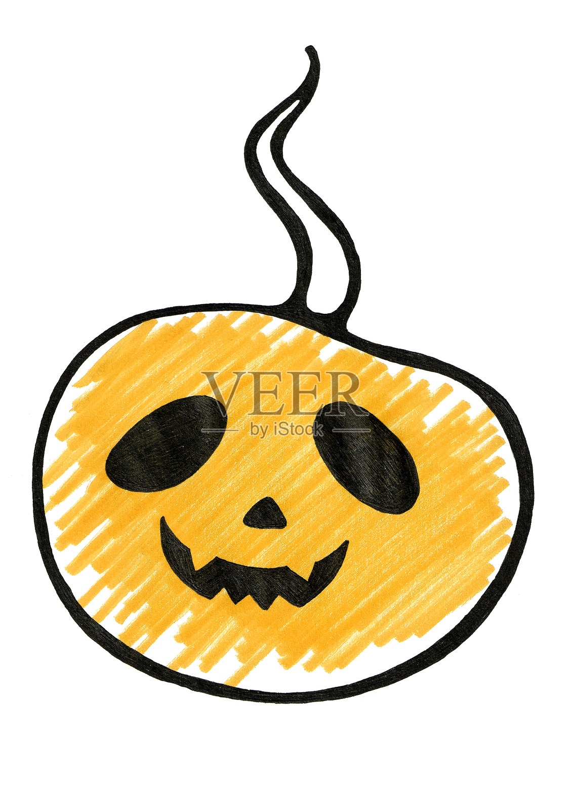 风格化的杰克南瓜插图。黑色轮廓绘制。白色背景上独立展示。插画图片素材