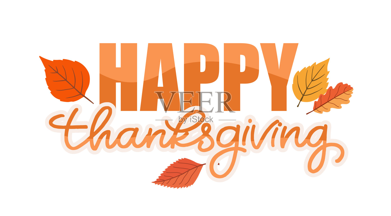 感恩节快乐 - 感谢 - 可爱的手写明信片模板横幅,100% 手绘矢量图插画图片素材