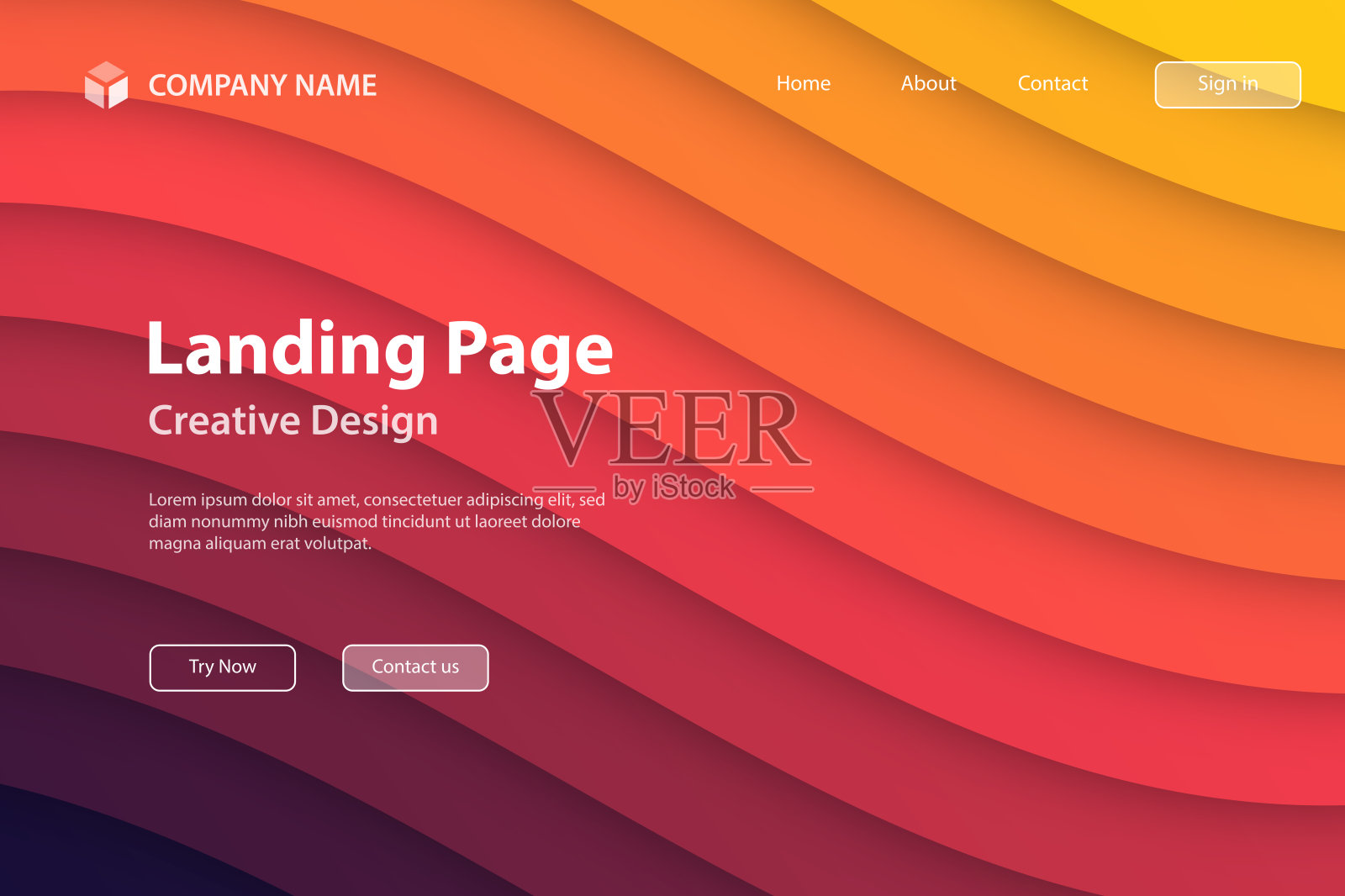 着陆页模板 - 橙色抽象波浪形状 - 时尚的3D设计插画图片素材