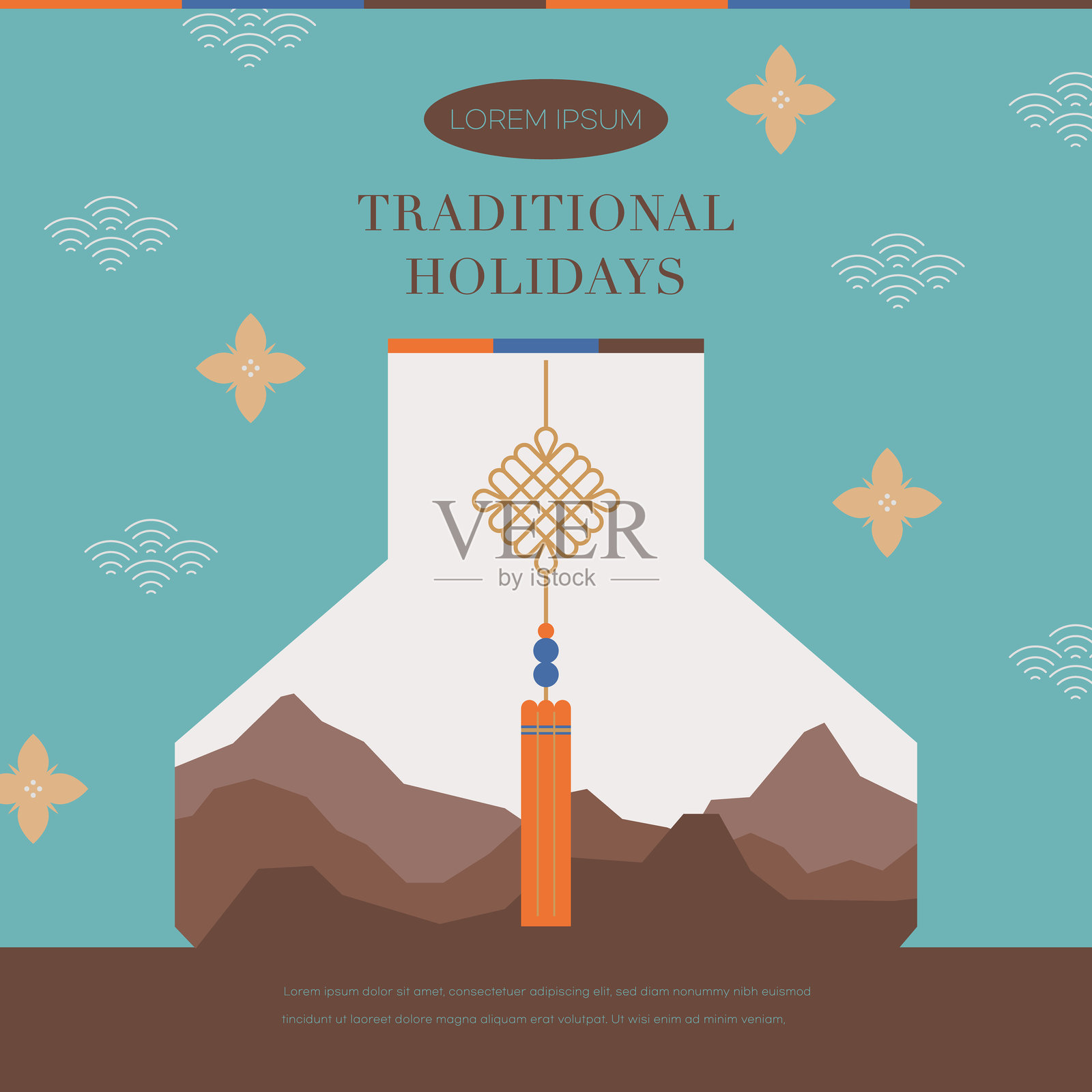 传统节日的韩国结和山景。幸运袋插画图片素材