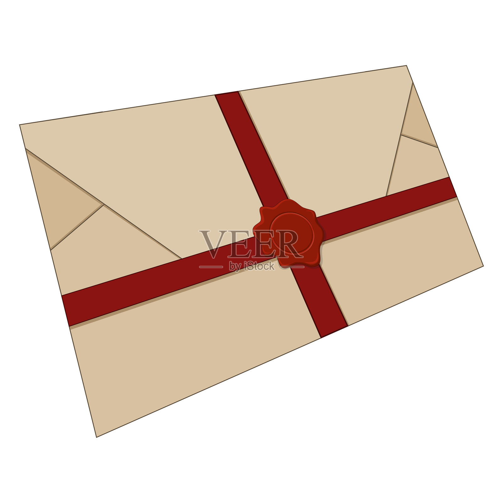 带红色丝带和蜡封的信封插画图片素材