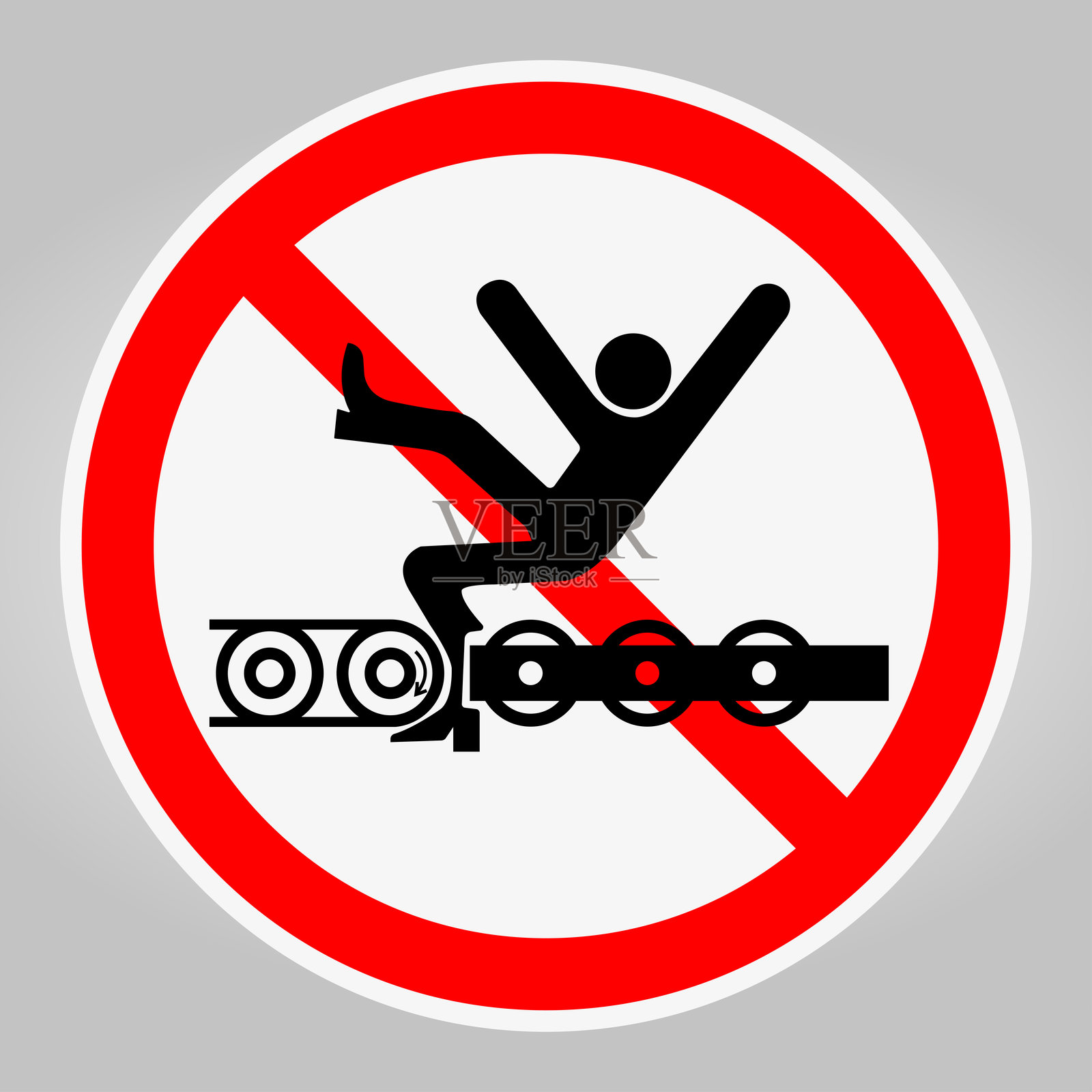 安全警告标志:禁止在铁路轨道上滑旱冰插画图片素材