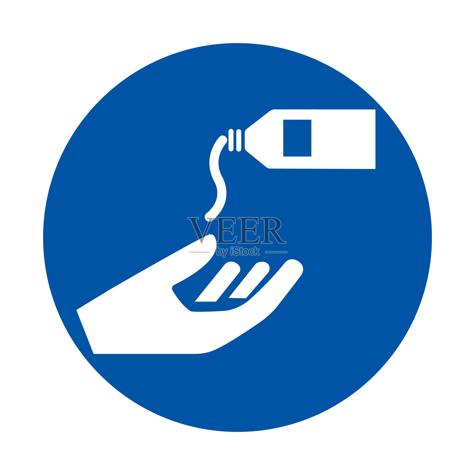 手从瓶子中接收液体的圆形蓝色图标符号插画图片素材