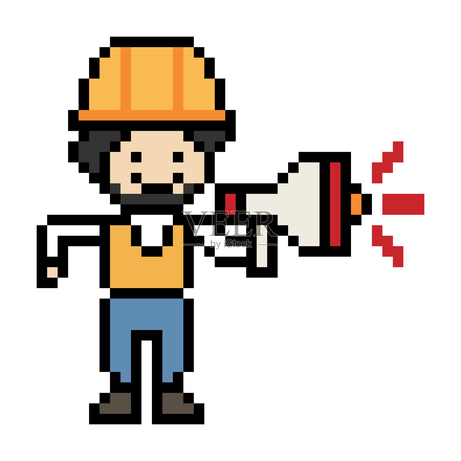 卡通像素8位角色工程师男工人工业仓库修理装饰8位男性男孩男性工程师存储游戏png矢量图。插画图片素材