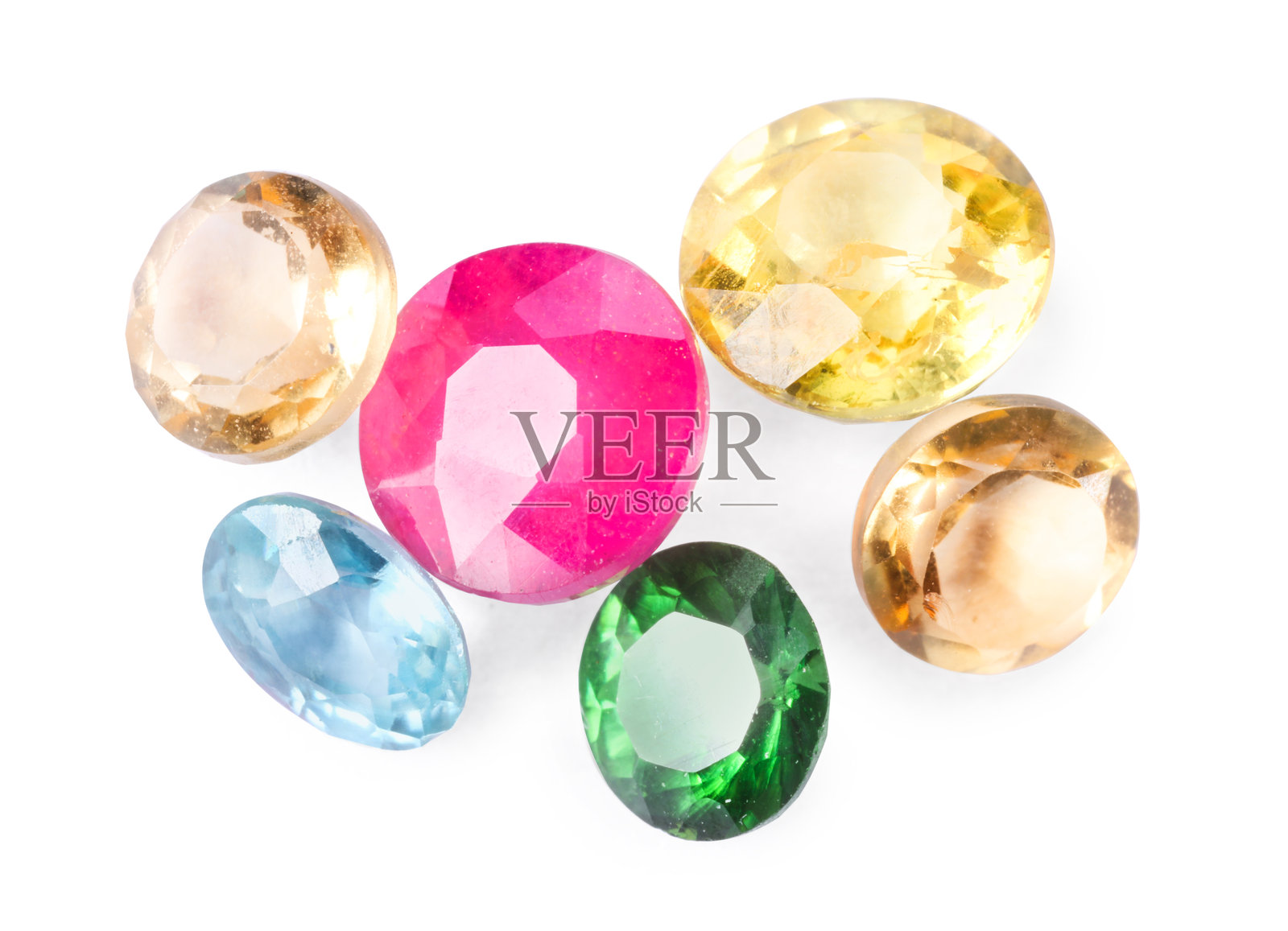 不同颜色的闪亮宝石孤立在白色背景上照片摄影图片