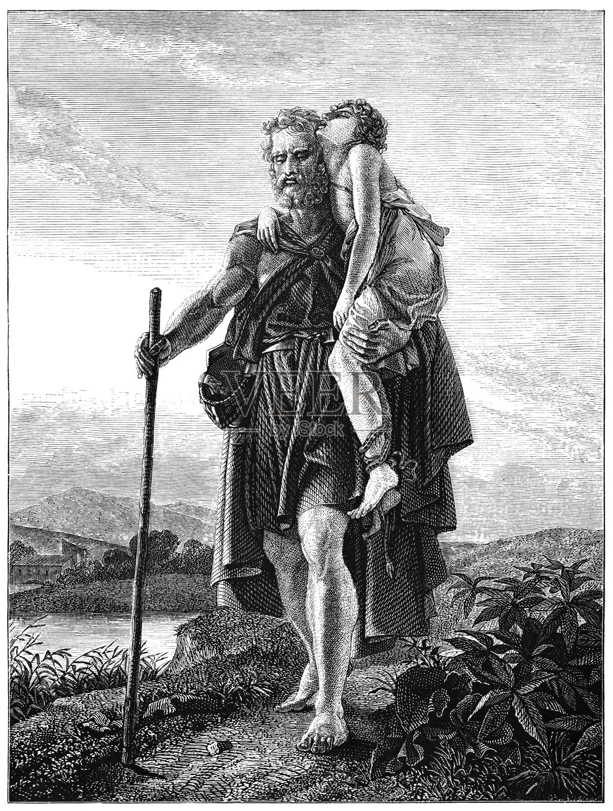 盲人贝利萨留斯背着受伤的向导 1865插画图片素材