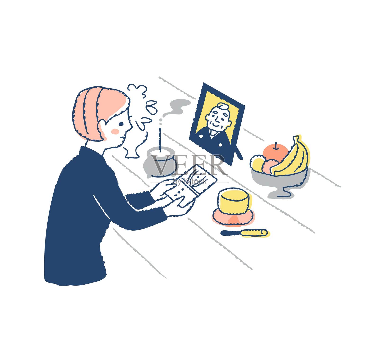 一位女性向佛教祭坛献上慰问信封插画图片素材