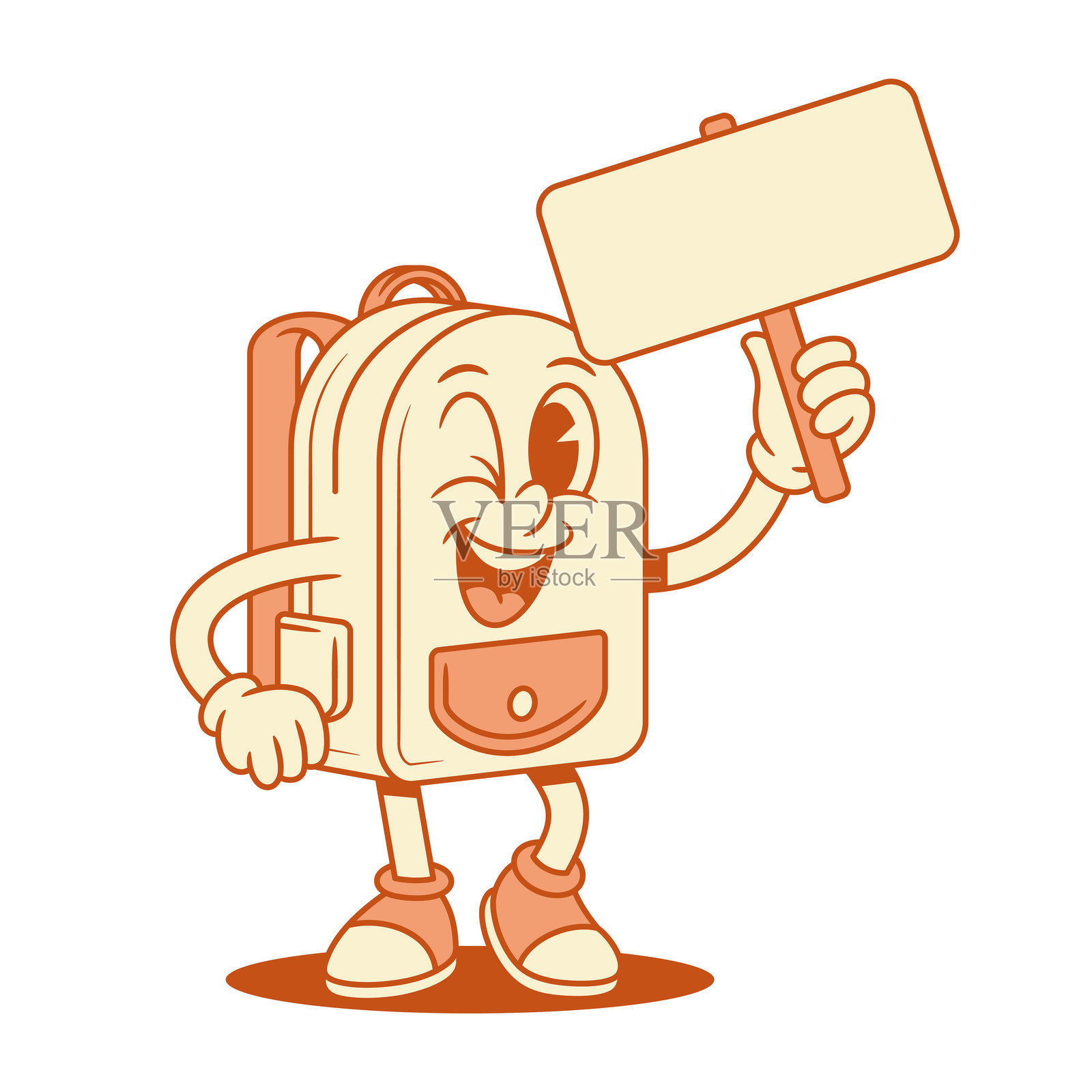 快乐的书包回校卡通角色促销板等距矢量插图插画图片素材