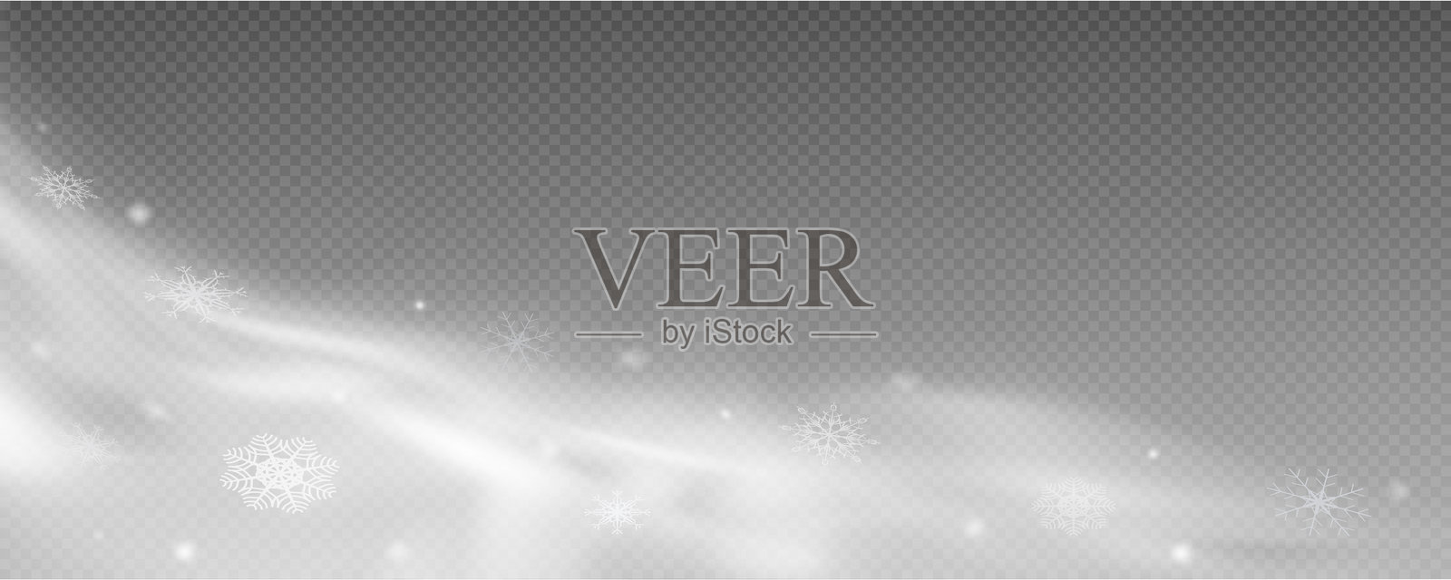 冬季背景,透明背景上飘落的雪花,矢量图。降雪、暴风雪、雪暴、雪飓风。雪花。插画图片素材