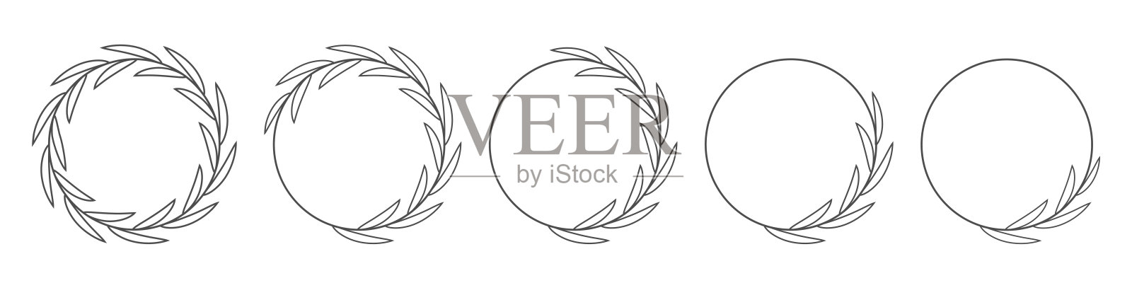 黑色月桂花环框架。优雅的圆形叶子环,采用极简渐变设计,适用于奖项、证书、邀请函和奢华品牌。装饰性矢量元素。插画图片素材