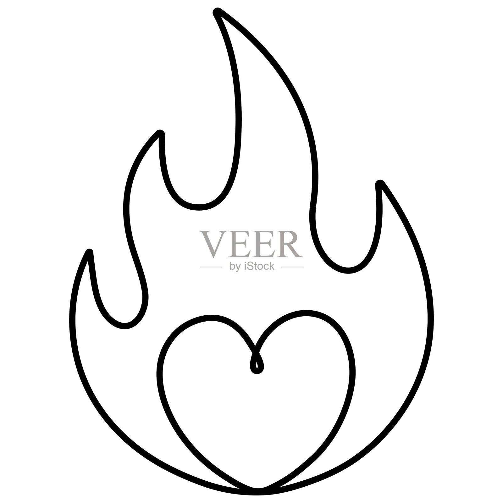 带有心形图案的火焰图标。插画图片素材