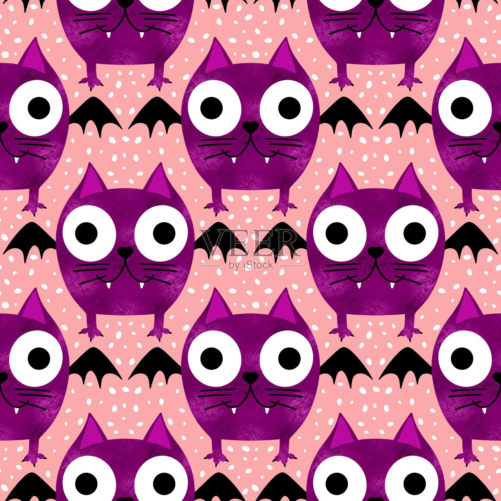 万圣节无缝猫图案,适用于面料、纺织品和包装插画图片素材