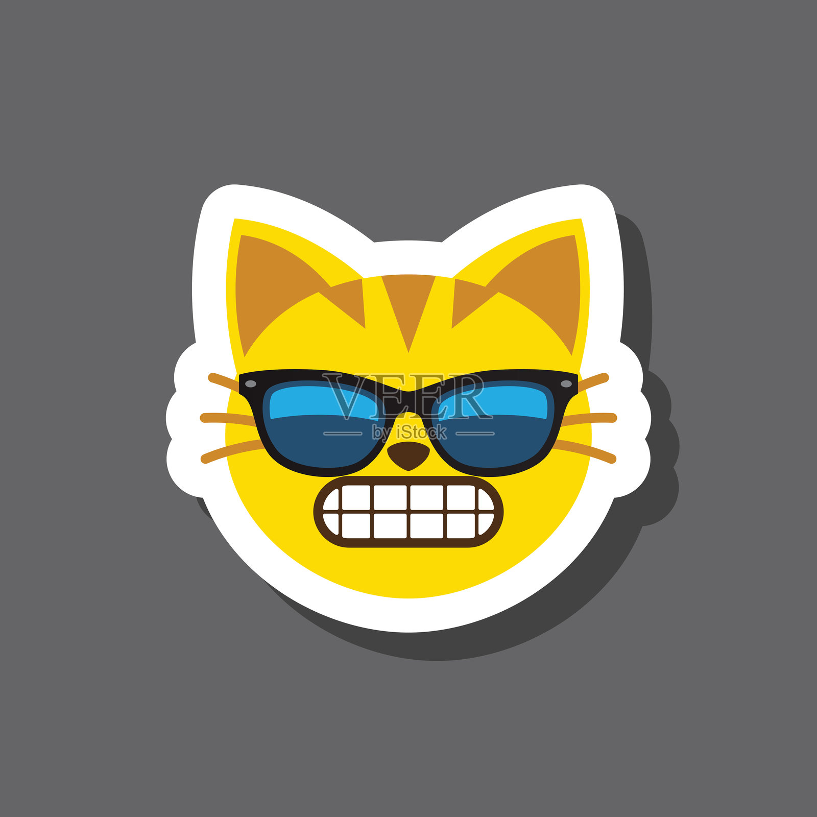 扭曲表情的猫咪表情贴纸插画图片素材